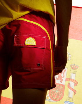 MAILLOT DE BAIN COURT TAILLE ÉLASTIQUÉE TAFFETAS ICONIQUE DRAPEAU DE L'ESPAGNE