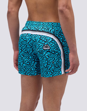 FLASH LEOPARD PRINT ELASTIC WAIST SHORT SWIMSUIT