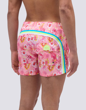 MAILLOT DE BAIN COURT À TAILLE ÉLASTIQUE ET IMPRIMÉ HAWAÏEN DE RÊVE