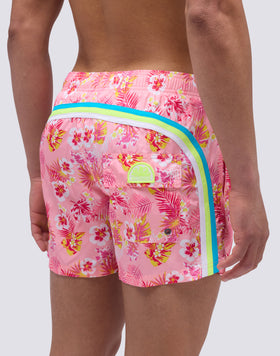 MAILLOT DE BAIN COURT À TAILLE ÉLASTIQUE ET IMPRIMÉ HAWAÏEN DE RÊVE