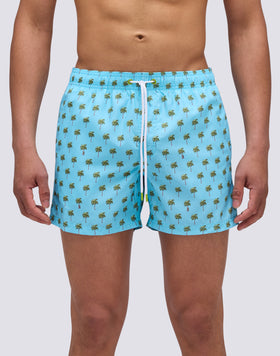 MAILLOT DE BAIN COURT À TAILLE ÉLASTIQUÉE REPREVE® AVEC IMPRESSION MINI PALMIERS