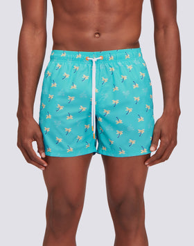 MAILLOT DE BAIN COURT À TAILLE ÉLASTIQUÉE REPREVE® AVEC IMPRESSION COZY PALM