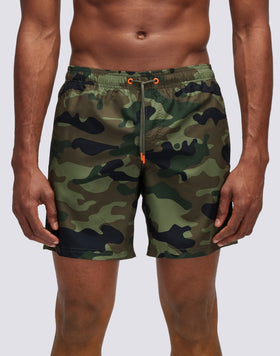 CAMOU PRINT SHORT SWIMMING COSTUME WITH ELASTICATED WAIST