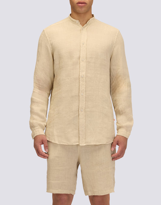 CAMICIA IN LINO IN TINTO CAPO CON COLLO ALLA COREANA