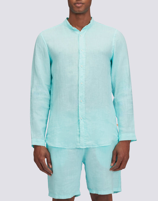 CAMICIA IN LINO IN TINTO CAPO CON COLLO ALLA COREANA