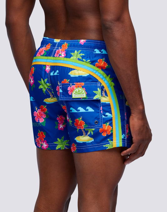 SWIM SHORTS PRINT HIBIXEL REPREVE®