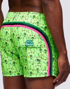 SHORT DE BAIN COURT TAILLE ÉLASTIQUÉE MICROIMPRIMÉ SKELETON BAY REPREVE®