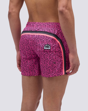 MAILLOT DE BAIN COURT À TAILLE ÉLASTIQUE IMPRIMÉ LÉOPARD FLASH