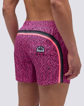 MAILLOT DE BAIN COURT À TAILLE ÉLASTIQUE IMPRIMÉ LÉOPARD FLASH