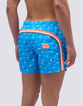 COSTUME DA BAGNO CORTO VITA ELASTICATA IN POLIESTERE RICICLATO CON STAMPA GABBIANI