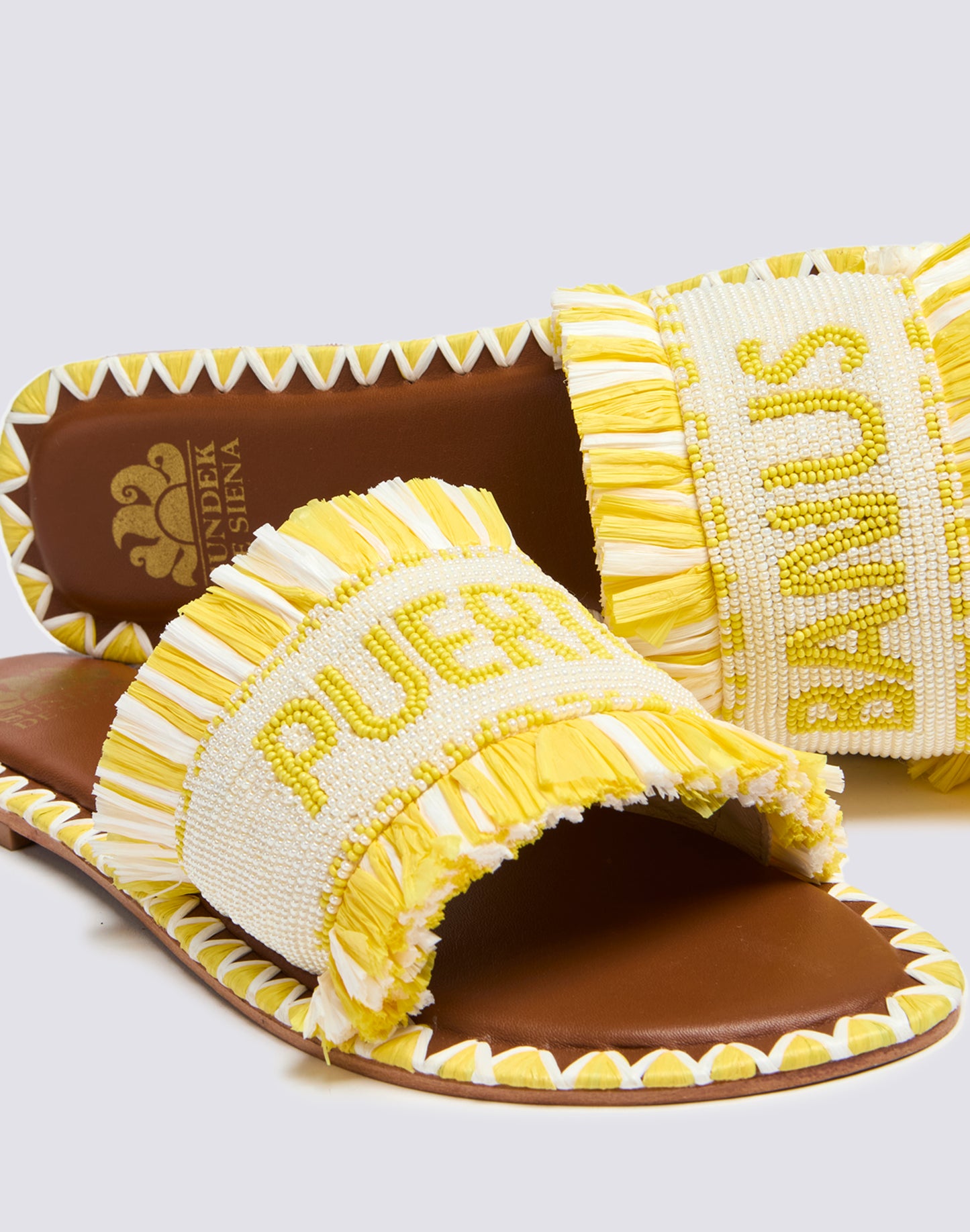 PUERTO BANUS BANDED SLIPPERS WITH BEADS AND RAFFIA