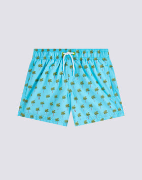 REPREVE® SHORT SWIMSUIT WITH ELASTIC WAIST AND LITTLE PALM PRINT