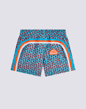 REPREVE® SHORT SWIMSUIT WITH ELASTIC WAIST AND FRUIT FIESTA PRINT