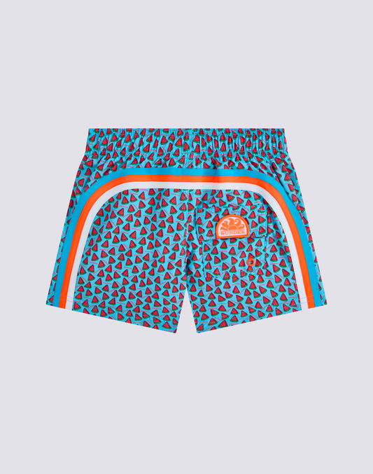 REPREVE® SHORT SWIMSUIT WITH ELASTIC WAIST AND FRUIT FIESTA PRINT