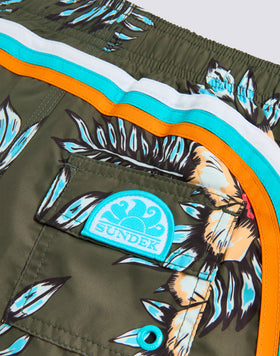 REPREVE® ELASTIC WAIST SHORT SWIMSUIT WITH GRAPHIC FLOWER PRINT