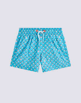 REPREVE® SHORT SWIMSHORTS WITH ELASTIC WAIST AND PINGU PRINT