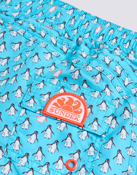 REPREVE® SHORT SWIMSHORTS WITH ELASTIC WAIST AND PINGU PRINT