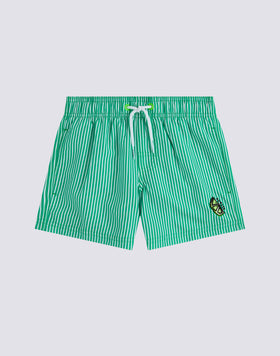 REPREVE® ELASTIC WAIST SHORT SWIMSUIT WITH JUICY STRIPES PRINT