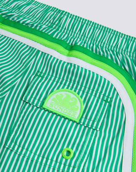 REPREVE® ELASTIC WAIST SHORT SWIMSUIT WITH JUICY STRIPES PRINT