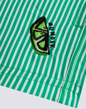 REPREVE® ELASTIC WAIST SHORT SWIMSUIT WITH JUICY STRIPES PRINT