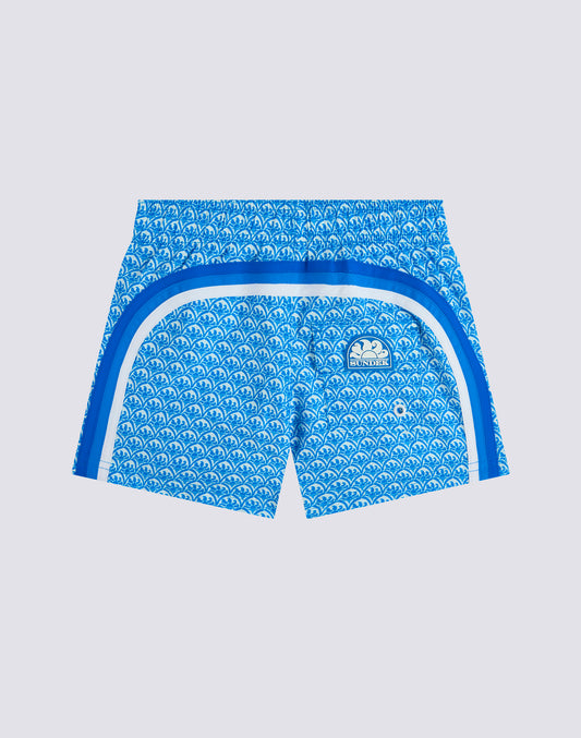 SHORT SWIMSHORTS WITH ELASTICATED WAIST IN REPREVE® WITH MAJOLICA SUNSET PRINT
