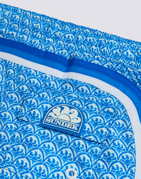 SHORT SWIMSHORTS WITH ELASTICATED WAIST IN REPREVE® WITH MAJOLICA SUNSET PRINT