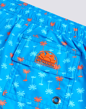 SHORT SWIMSHORTS WITH ELASTICATED WAIST AND PALMAS PRINT IN RECYCLED POLYESTER
