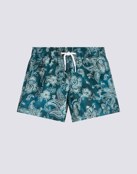 MAILLOT DE BAIN COURT À TAILLE ÉLASTIQUE IMPRIMÉ HIBI PAISLEY EN POLYESTER RECYCLÉ