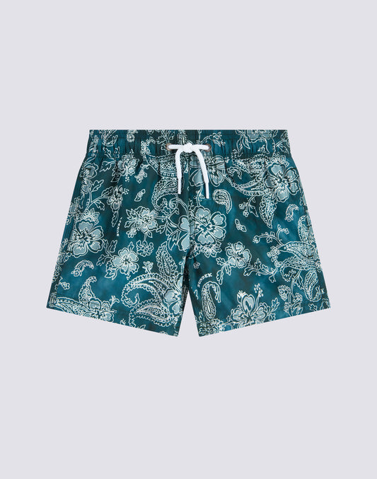 MAILLOT DE BAIN COURT À TAILLE ÉLASTIQUE IMPRIMÉ HIBI PAISLEY EN POLYESTER RECYCLÉ