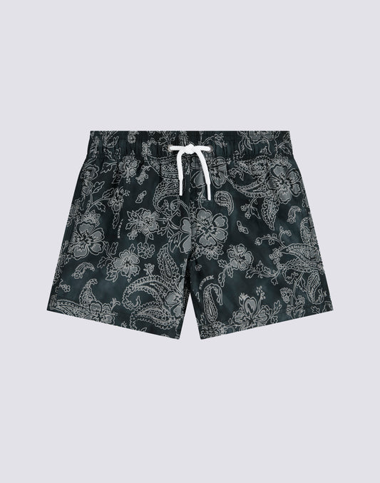 BAÑADOR CORTO CON CINTURA ELÁSTICA Y ESTAMPADO HIBI PAISLEY EN POLIÉSTER RECICLADO
