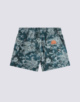 BAÑADOR CORTO CON CINTURA ELÁSTICA Y ESTAMPADO HIBI PAISLEY EN POLIÉSTER RECICLADO