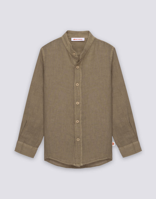 CHEMISE EN LIN À MANCHES LONGUES POUR ENFANT AVEC COL CORÉEN