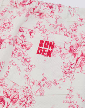 CHILDREN'S RAW-HEDGED SHORTS IN COTTON BULL WITH ROSE DE JOIE PRINT