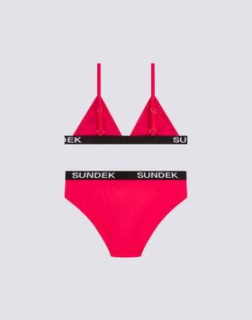 BIKINI DE NIÑA CON TOP TRIANGULAR Y BAÑADOR FIJO CON ELÁSTICO LOGO