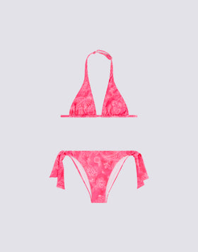 BIKINI PARA NIÑA CON TRIÁNGULO AMERICANO Y BAÑADOR CON TIRANTES ESTAMPADO HIBI PAISLEY