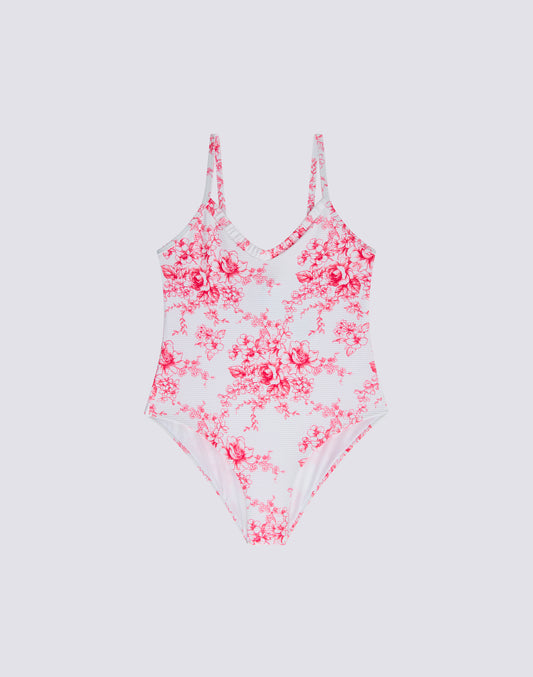 BAÑADOR DE UNA PIEZA PARA NIÑA CON ESTAMPADO ROSE DE JOIE