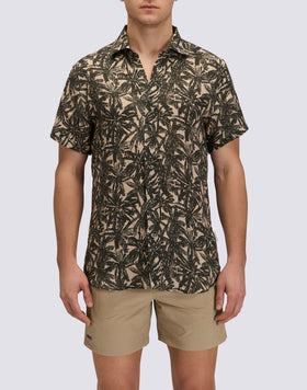 CAMISA DE HOMBRE DE LINO DE MEDIA MANGA ESTAMPADA