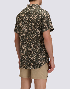 CAMISA DE HOMBRE DE LINO DE MEDIA MANGA ESTAMPADA
