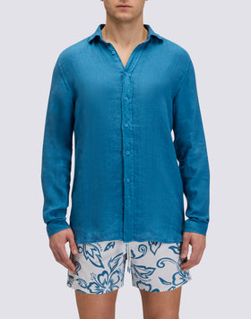 CAMISA DE LINO TEÑIDA EN PIEZA PARA HOMBRE