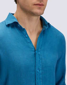 CAMISA DE LINO TEÑIDA EN PIEZA PARA HOMBRE