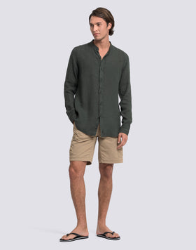 MEN'S MANDARIN SHIRT IN GARMENT-DYED LINEN