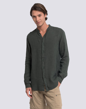 MEN'S MANDARIN SHIRT IN GARMENT-DYED LINEN