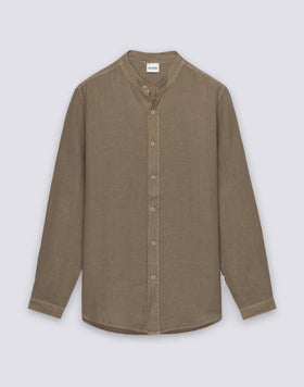 CAMISA DE HOMBRE CON CUELLO COREA DE LINO TEÑIDO EN PIEZA