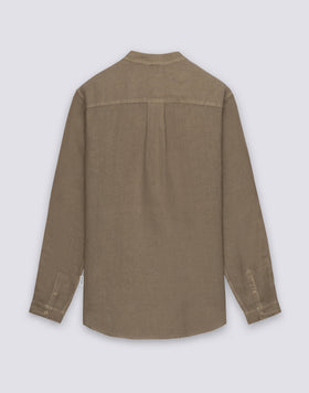 CAMISA DE HOMBRE CON CUELLO COREA DE LINO TEÑIDO EN PIEZA
