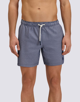 GOLDENWAVE MEN'S MID-LENGTH ELASTIC WAIST SWIMSUIT IN YARN-DYED STRIPED