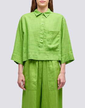 SHORT LINEN SHIRT WITH MAXI POCKET