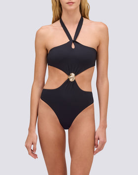 WOMEN'S CUT-OUT ONE-PIECE SWIMSUIT WITH SHELL DETAIL