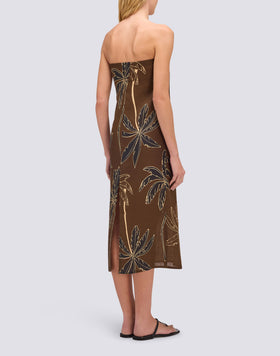 WOMEN'S OFF-THE-SHOULDER DRESS WITH GOLDEN PALM PRINT
