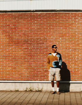 MAGLIONE UOMO JACQUARD CON SCOLLO A V E COLORI EFFETTO MARE