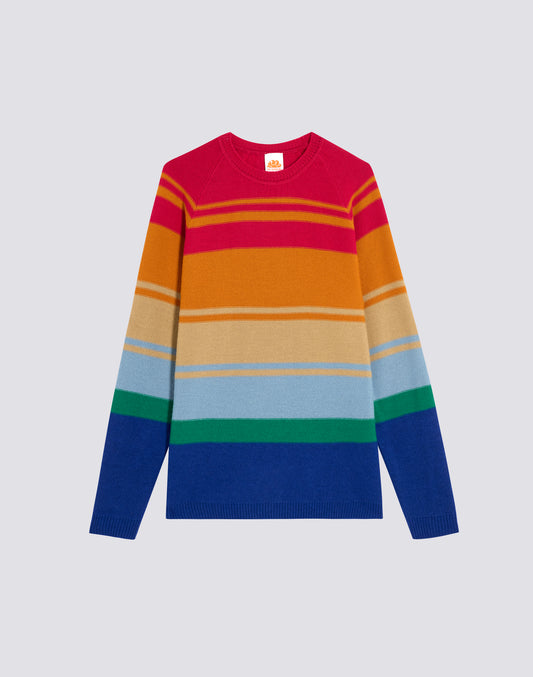 UNISEX MULTI-STRIPE CREW NECK SWEATER